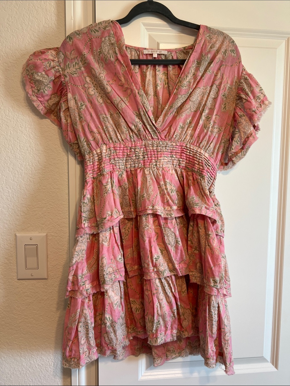 Olivaceous Pink Floral Tiered Ruffle Dress